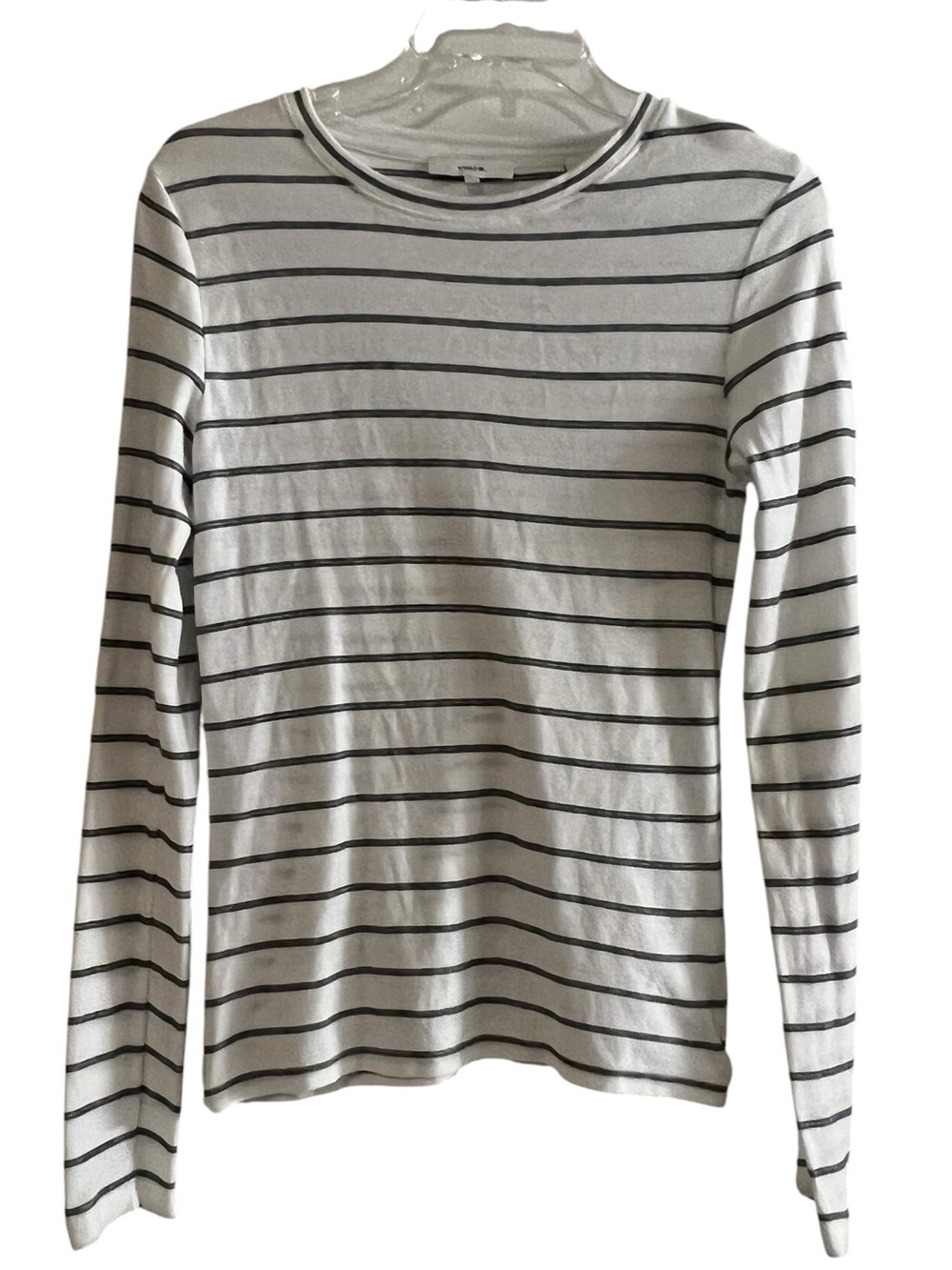 Vince White Long-Sleeve Crew with Black Stripes 100% Cotton